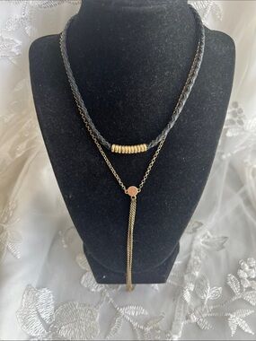 Lucky Brand Black and Gold Layered Pendant Necklace